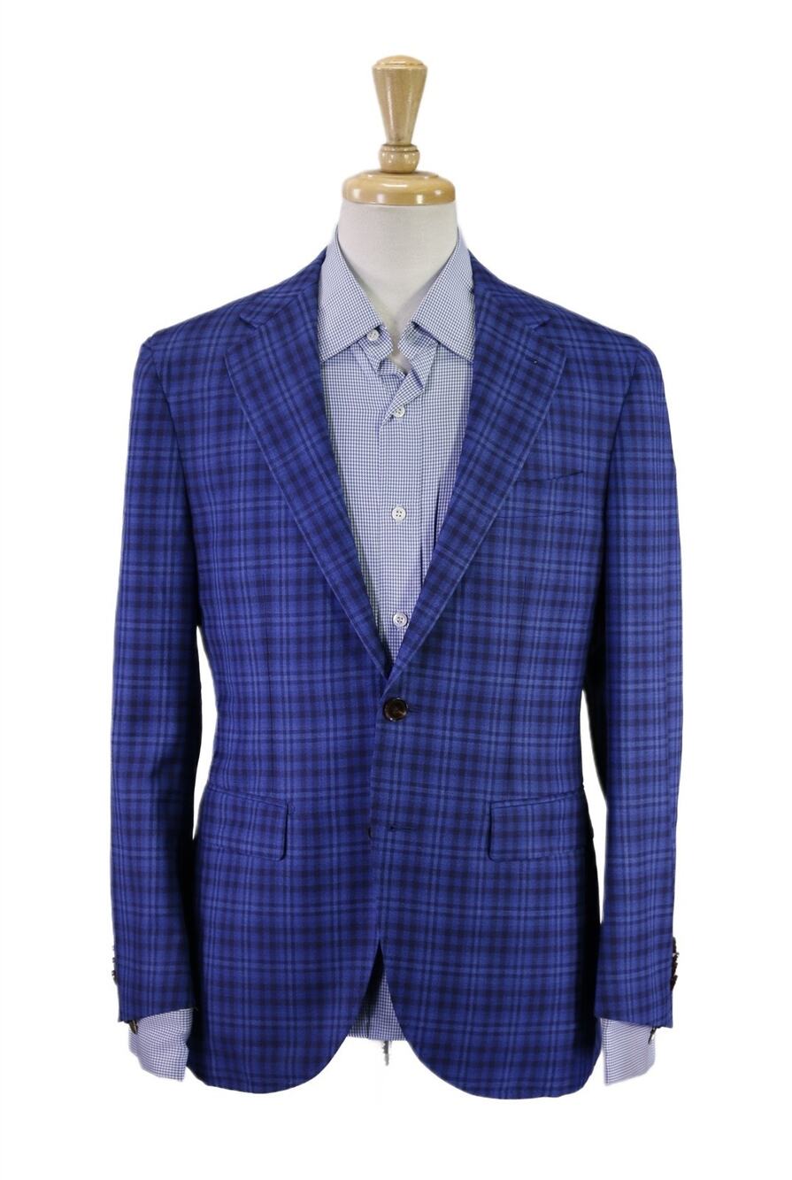 Spier & Mackay Drago Super 130s Wool Royal Blue Plaid 2-Btn Sportcoat Blazer 38S